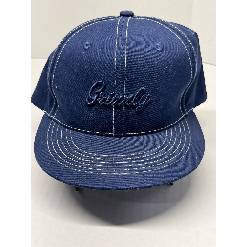 Grizzly Griptape Navy Blue Snapback Hat White Contrast Stitch Script Logo Hat - Picture 1 of 6